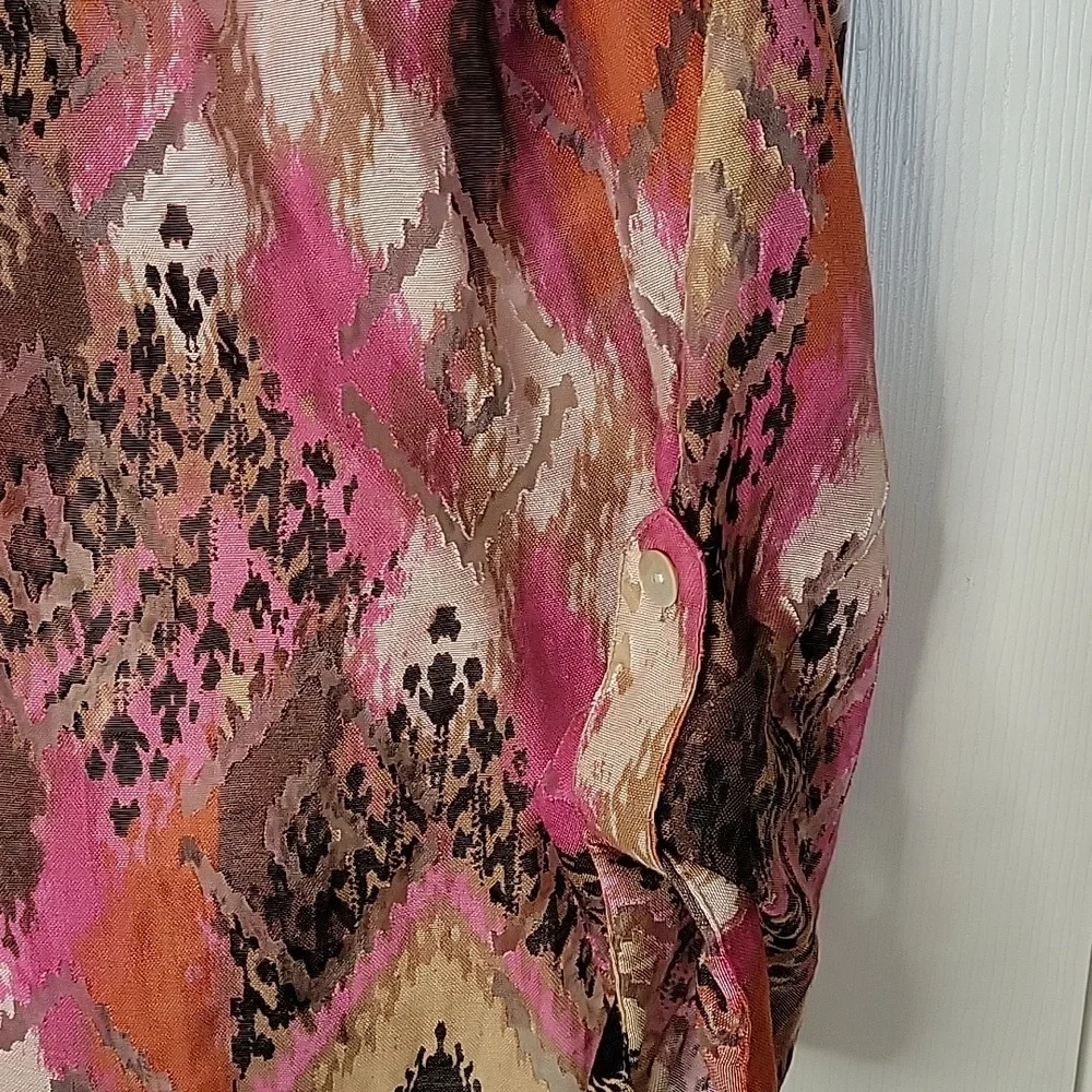 Ruby Rd. Favorites 10 Blouse Button Up Sheer Pink Purple Brown Tan